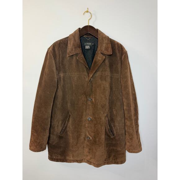 J CREW VGT 90's Suede Leather Jacket Lined Coat Button Down Wool Lining Brown XL